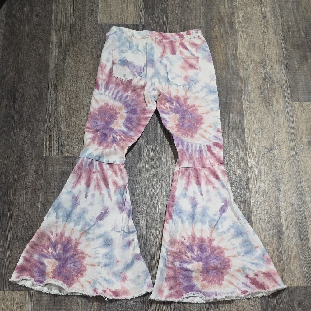 Peach Love California Jeans Womens Large Flare Bell Bottoms Jeans Pants Tie Dye - Picture 10 of 11